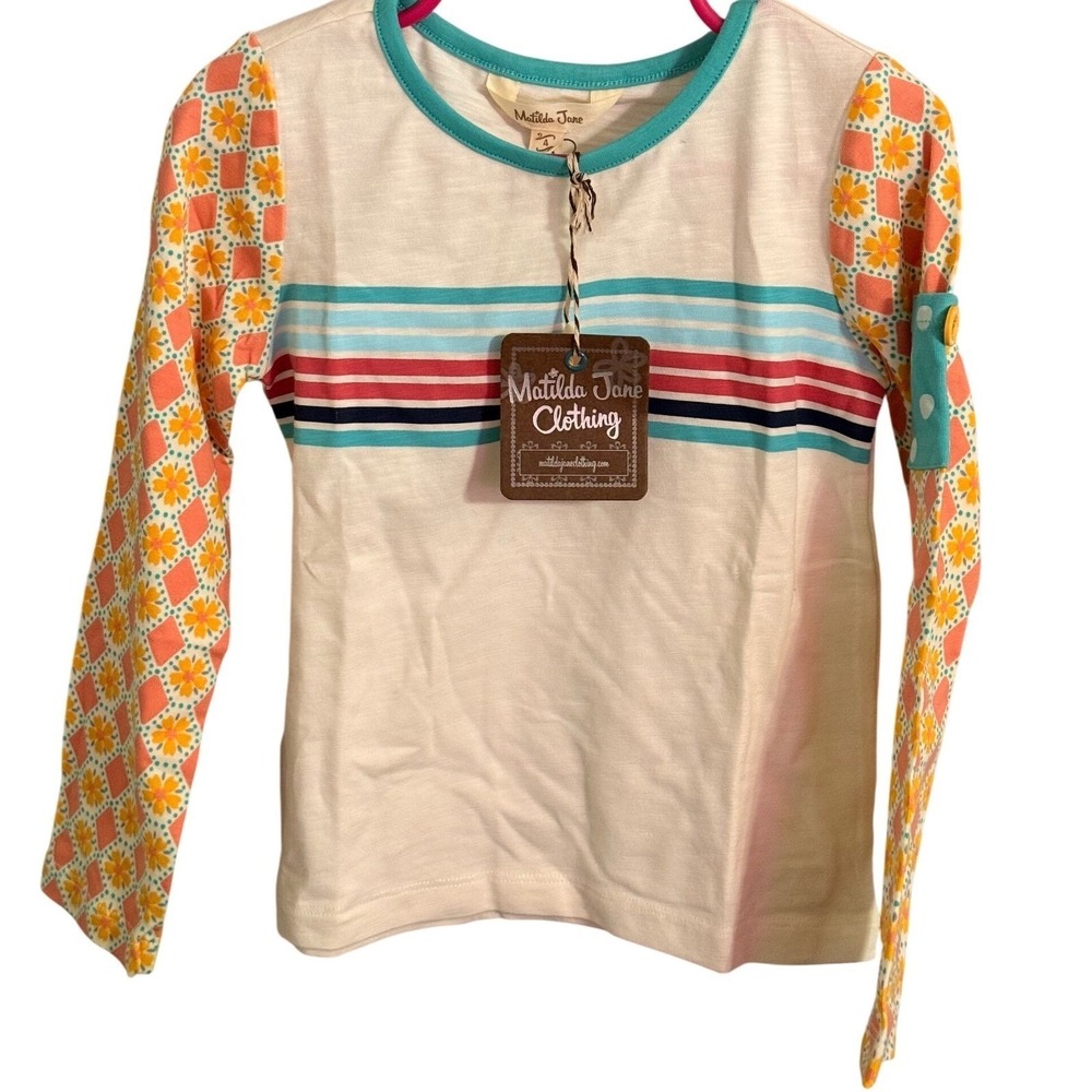 Matilda Jane Clothing Girls Striped Floral Long‎ Sleeve Shirt Size 4 NWT
